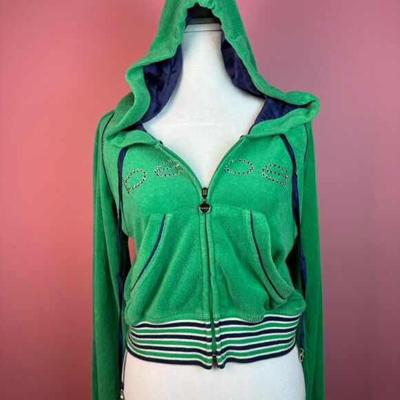 Rare vintage Y2K early 2000s BeBe green sporty embellished bling hoodie - Picture 3 of 8